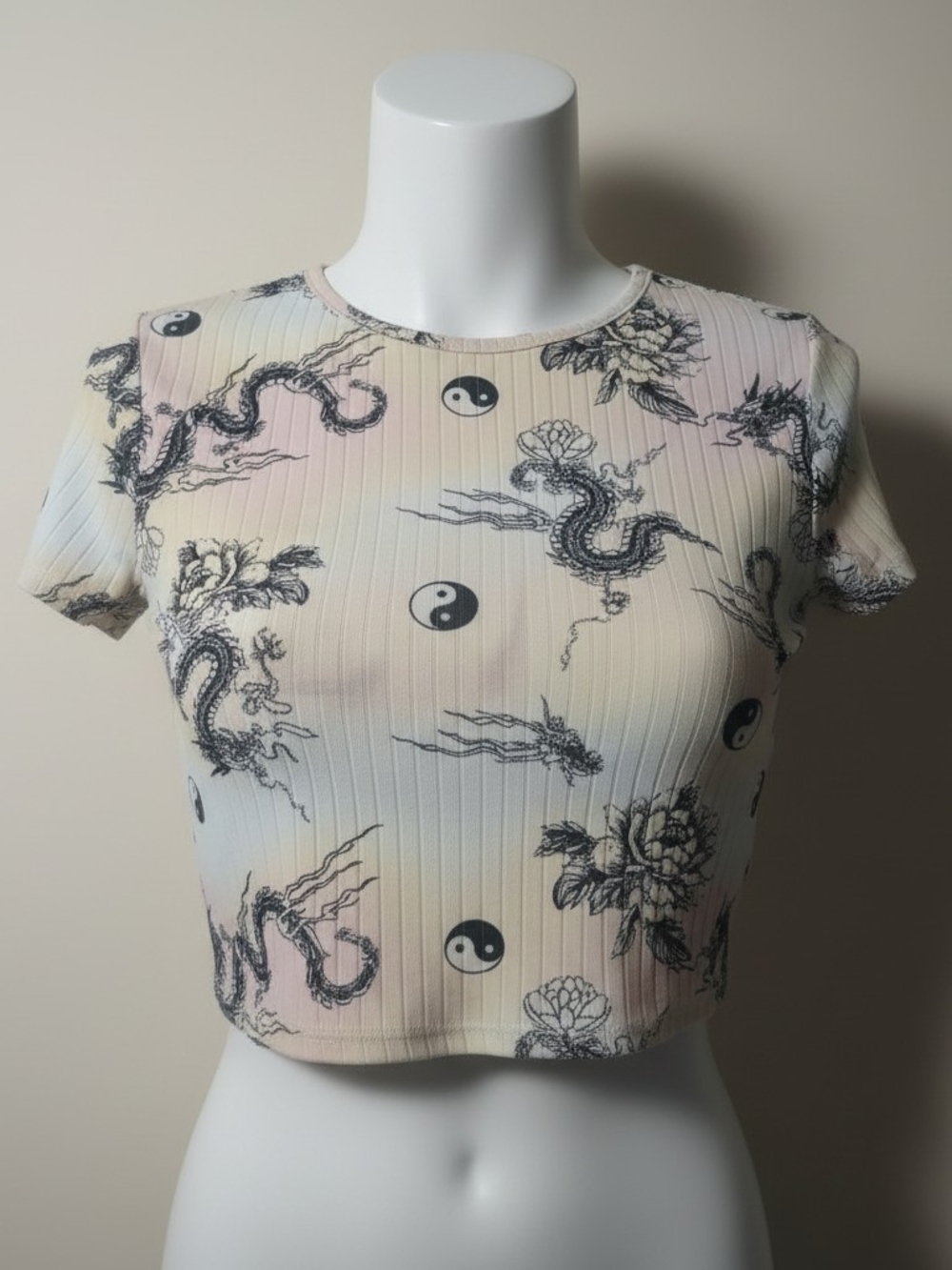 Rue21 Pastel Ribbed Dragon Yin Yang Crop Top